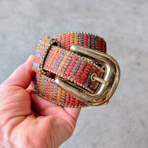 Vintage Elite Fresno California Colorful Woven Belt with Gold Buckle medium